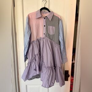 Funky Brogger Striped Patchwork Button-Up Dress